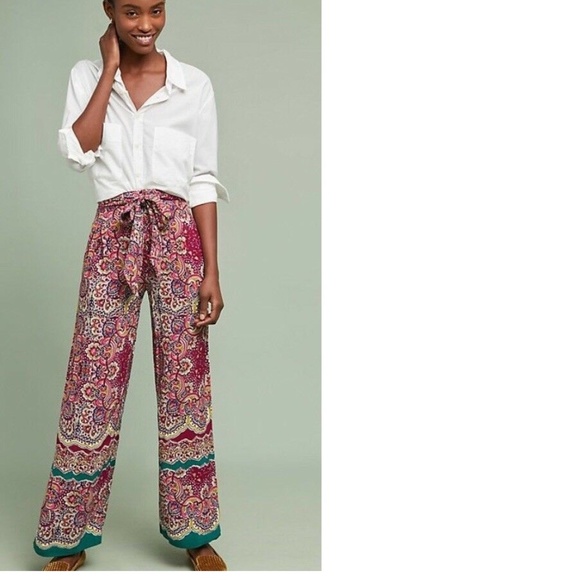 Anthropologie Ett:Twa Printed Wide-Leg Trousers Size 4 - Picture 1 of 4